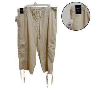 Trust Natural Linen Cargo Capri Pants Women Size W40 Drawstring Casual